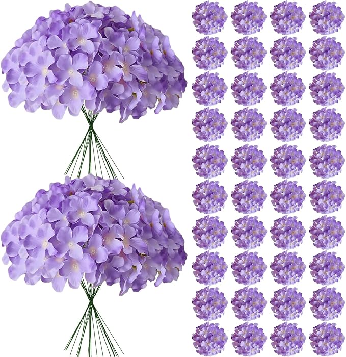 65Pcs Purple Hydrangea Artificial Flowers Bulk，Realistic Silk Fake Flowers with Stems，Faux Hydrangea Flowers for Wedding Home Decor Centerpieces Living Room Garden Party Baby Shower Decoration