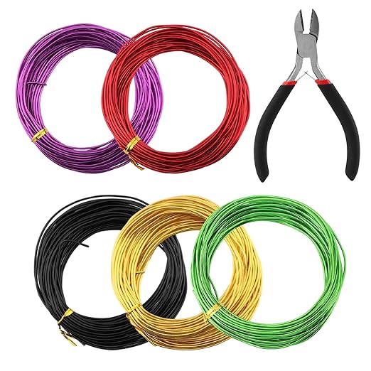 4 Roll Bonsai Wire,with Hand Plier Aluminum Bonsais Training Wire Anodized Aluminum Bonsai Wire Tools for Fine Trunk & Branch Control(Size:5 Roll)