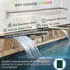 PONDO Pool Waterfall 36" APP with 16 Colors LED Lights, Stainless Steel Pond Fountain Set for Outdoor Decorations, Patio Waterfall Spillway Kit on the Wall for Garden, Easy Installation