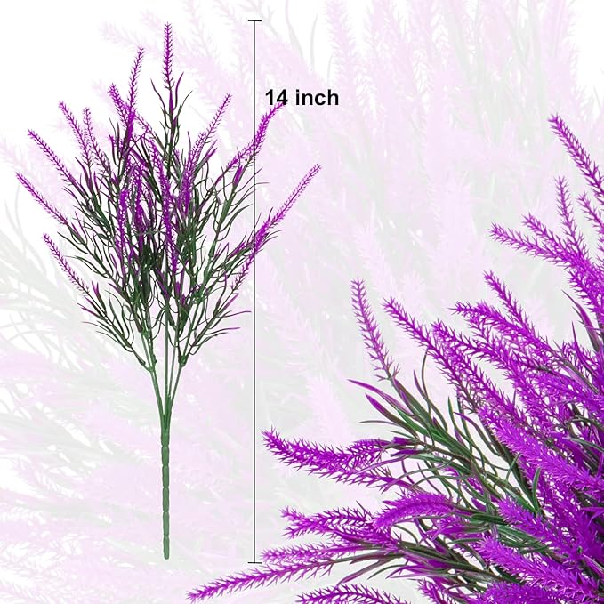 12 Bundles Fake Outdoor Flowers UV Resistant Plants Artificial Lavender Faux Plastic Shrubs Window Box Garden Porch Home Decor (Red)