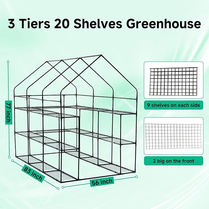 SUNGIFT Greenhouse for Outdoors 56 x 85 x 77 Inch, Walk-in Outdoor Greenhouses, Portable Green House 3 Tiers 20 Shelves for Garden, Patio, Backyard, Green