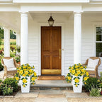 Briful 27.5" Artificial Hibiscus Plant in Tall White Planter, Large Faux Tropical Flower Arrangement for Front Door Porch Patio Balcony Outdoor Indoor Decor, UV Resistant Fake Yellow Hibiscus Tree