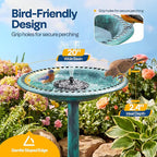 VIVOHOME Bird Bath with Solar Fountain for Outside, Polyresin Pedestal Bird Baths with Solar Powered Pump for Outdoor, Garden, Weather-Resistant Birdbaths with 20" Bowl, Green