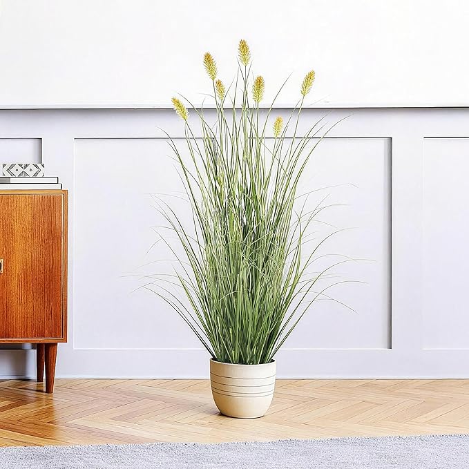 3FT / 4FT Extra Lush Artificial Plant (2pcs), Luxury Fake Tall Plants with Pot, Luxury Faux Tall Greenery with Dogtail for Garden Porch and Home Decor (Green, 4FT)