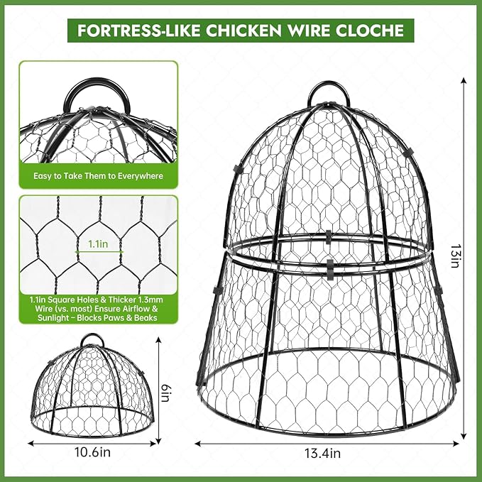 Decoroca 6 PCS Garden Cloches for Plants - Chicken Wire Plant Protectors from Animals, Outdoor Plant Cages to Keep Squirrels, Rabbits & Birds Out of Vegetable - DIY in 5 Forms - Sturdy Anti-Rust Dome
