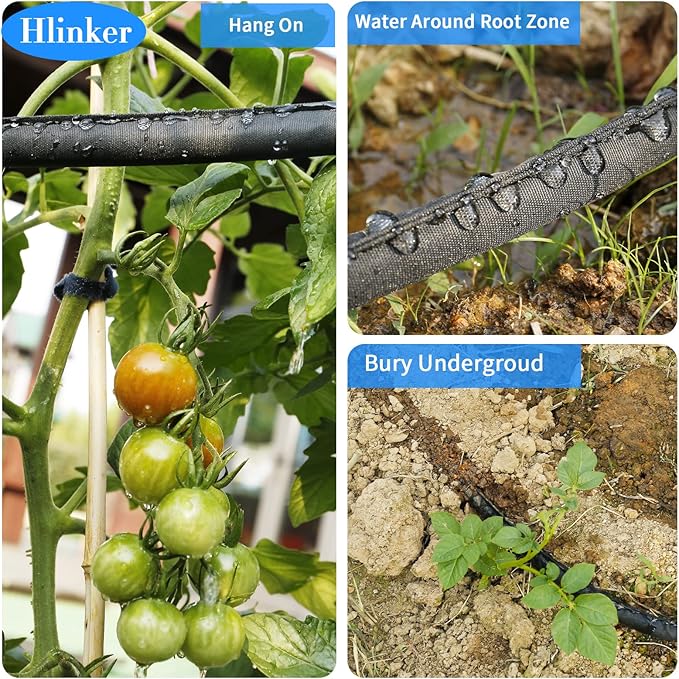 Flat Soaker Hose 50 FT for Garden Beds, 50Ft 1/2" Linkable Consistent Drip Irrigation Hose Save 80% Water, Leakproof Heavy Duty Double Layer Sprinkler Hose