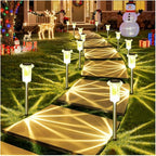 DenicMic Solar Lights Outdoor 10 Pack Waterproof 3000K Warm White LED Stainless Steel Stake Outside Lights for Yard Pathway Garden Driveway Walkway Landscape Path Lighting