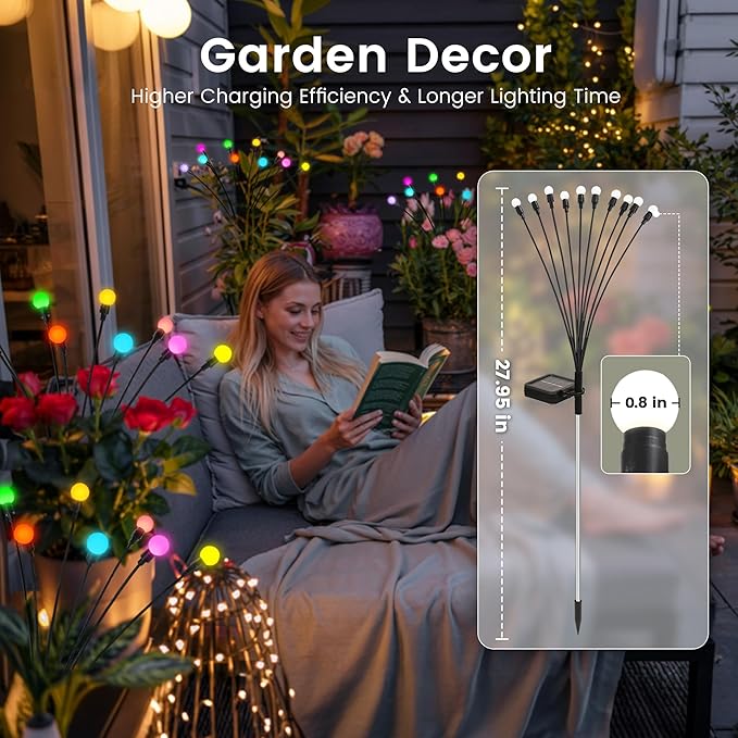 Solar Garden Lights Swaying, 60 LED Firefly Lights Outdoor Waterproof, Garden Decor Solar Lights Outdoor for Yard Porch Patio (6 Pack Multi-Colored)