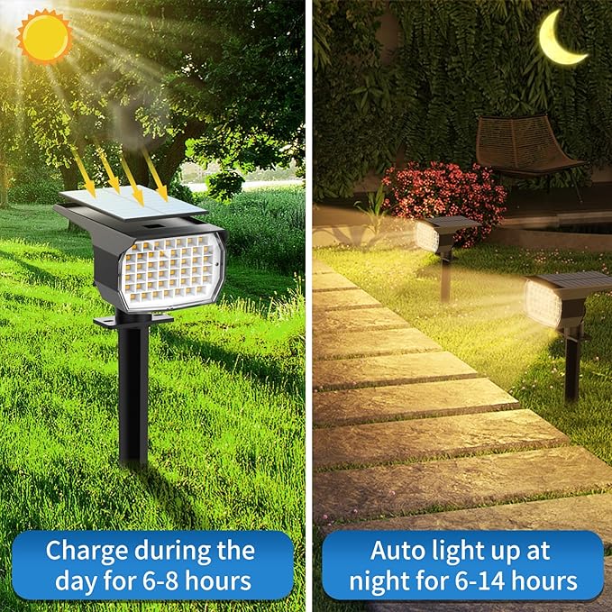 Tadyreal Solar Spot Lights Outdoor 2 Pack, [46 LED/3 Modes] Solar Landscape Spotlights Waterproof, 2-in-1 Auto On/Off Solar Powered Lights for Outside Yard Garden Wall Pathway(Warm White)