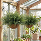 Fake Ferns Hanging Baskets,2PCS Artificial Hanging Plants Outdoor, 2 Hanging Planters with 24 Pcs Fake Ferns for Indoor Outside Decorations for Front Porch Garden Balcony Patio Home Decor (2, Green)