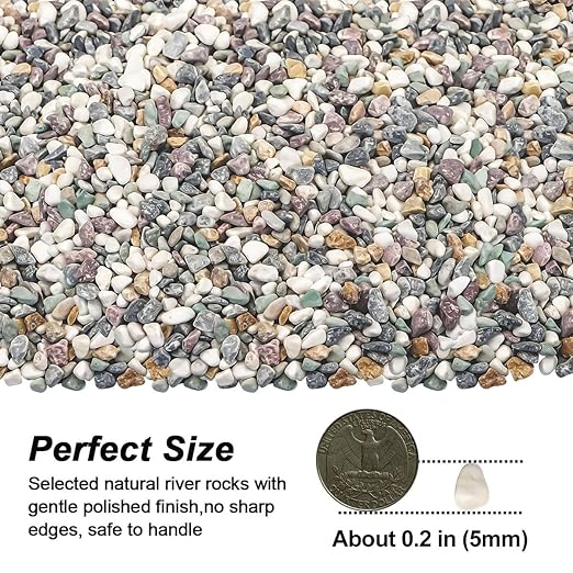 River Rocks,Landscaping Pebbles,Decorative Ornamental Pebbles,Garden Landscaping Stones,Gravel Filler for Home Decoration Flower Bed Fish Tank Plants Vases Succulents (Natural, 5 Pounds)