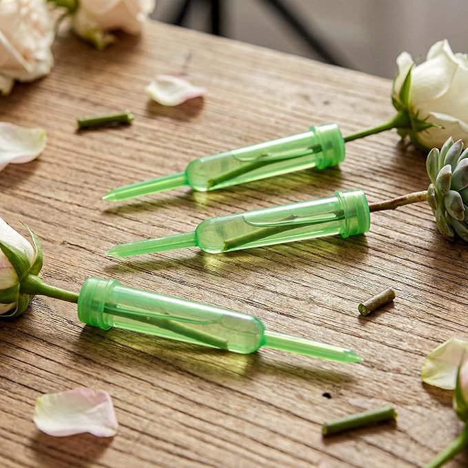 Royal Imports Floral Water Tubes with Caps – 4.5" Green Plastic Flower Vials for Single Stem Roses, Buds, Bouquets – Standard Style, 1/2" Opening – 100 Pack