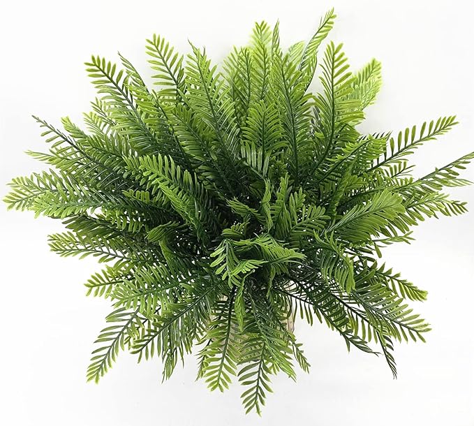 PASYOU Artificial Boston Fern Plants, Greenery Leaves Bamboo UV Resistant Fake Plastic Plant for Outdoors Indoor Hanging Planter Front Porch Garden Farmhouse Decoration 8 Pack