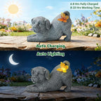 Solar Dog with Butterfly Light Statue, Outdoor Resin Puppy Garden Decor, Solar Powered Dog Figurine for Yard Patio Lawn, Waterproof Memorial Gift for Pet Lovers