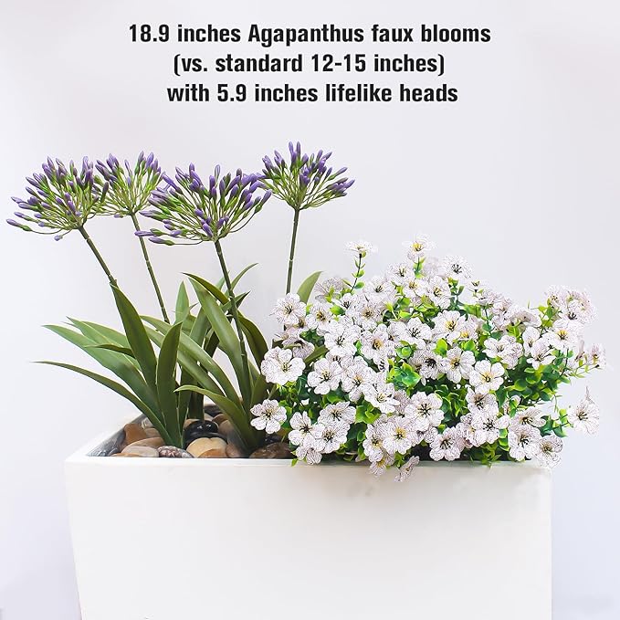 Artificial Flowers Plants for Outdoor Planters 8 Bundles Purple Flower Large Spring Summer 18.9 in Look Real Plasic Plant for Front Porch