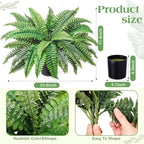 Fake Ferns Potted Plant, Artificial Boston Ferns in Pot, 34 Leaves for Outdoors & Indoor Faux Boston Bush Plant Artificial Greenery Patio Garden Farmhouse Windowsill Porch Home Decor