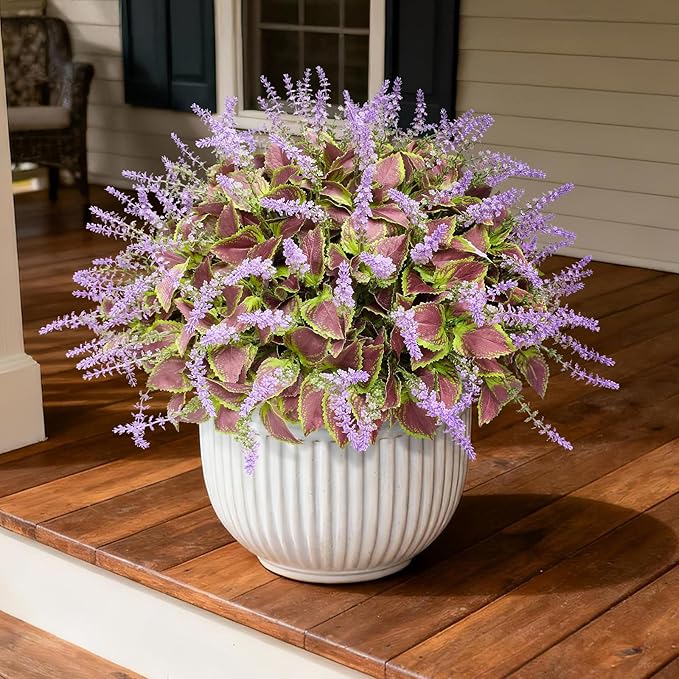 12 Bundles Artificial Coleus Flowers | UV Resistant No Fade Silk Faux Plants | Spring Summer Outdoor Fake Greenery for Garden Patio Planters Front Porch Pathway Decor (Purple)