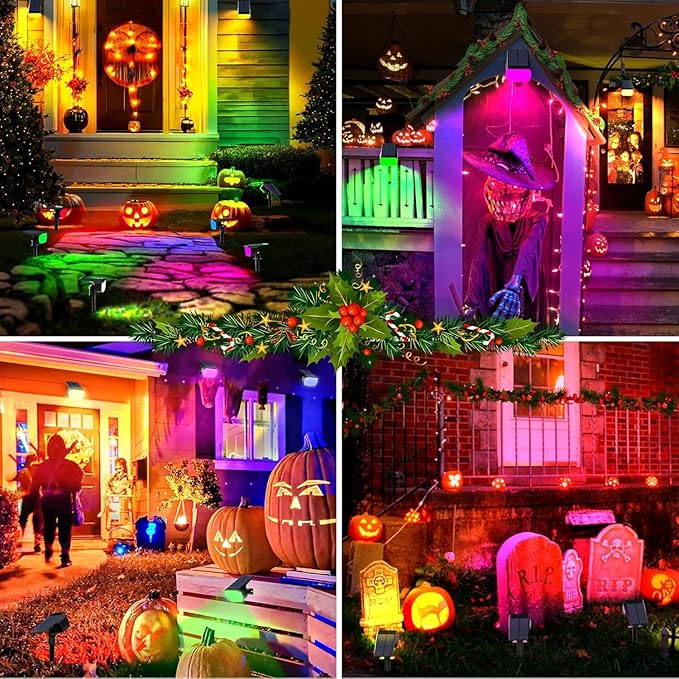 WENATY Solar Spot Lights Outdoor Color Changing, [7 Mode/12 Pack] Christmas Landscape Spotlights, Solar Lights Outdoor Waterproof,Led Powered Flood Light for Halloween Pathway Yard Garden Tree Walkway