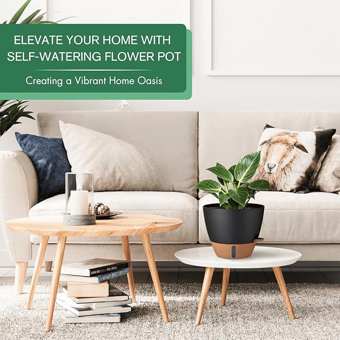 montresor 2 Pack 10 inch Plant Pots, PP Plastic Self Watering Plant Pot with Drainage and Tray for Indoor Outdoor Plants, Water Level Window & Reservoir Flower Pots Decorative Planter