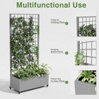 Casaphoria Metal Raised Garden Bed with Trellis and Wheels, 72"x35"x16" Planter Box for Climbing Plants, Vegetables & Vines, Features Drainage Holes and Privacy Screen (Gray-Grid)