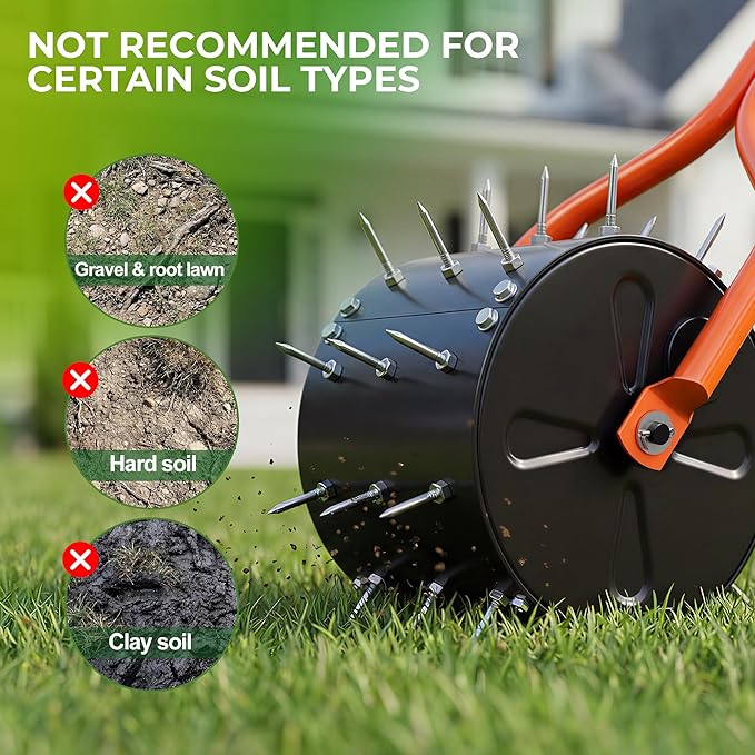 Walensee Rolling Lawn Aerator, Heavy Duty Manual Aerator Tool with 30 Spikes, Aerator Lawn Tool with Integrated Dual-Bar Handle, Soil Penetrator Push Lawn Aeration for Yard, Garden and Lawn
