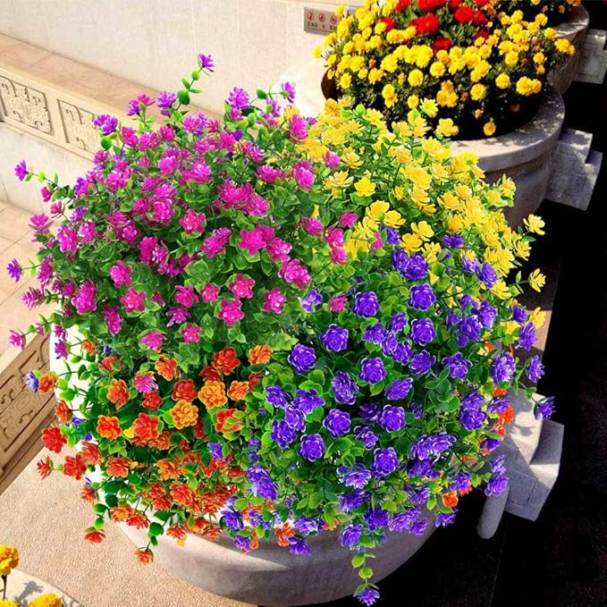 6 Bundles Outdoor Artificial Flowers UV Resistant Fake Boxwood Plants, Faux Plastic for Indoor Outside Hanging Plants Garden Porch Window Box Home Wedding Farmhouse Decor (Milk Green)