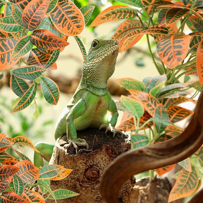 QUOZUO 2 Pack Reptile Plants, Artificial Hanging Plants with Suction Cups, Habitat Decor Plastic Vines Decorations for Bearded Dragons Lizards Snake Geckos Frogs -Gold