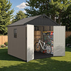 Patiowell 8 x 8 FT Plastic Outdoor Storage Shed with Floor, Resin Shed with Window and Lockable Door for Garden, Backyard, Tool Storage Use, Easy Assemble, Gray (Kick-it Shed)