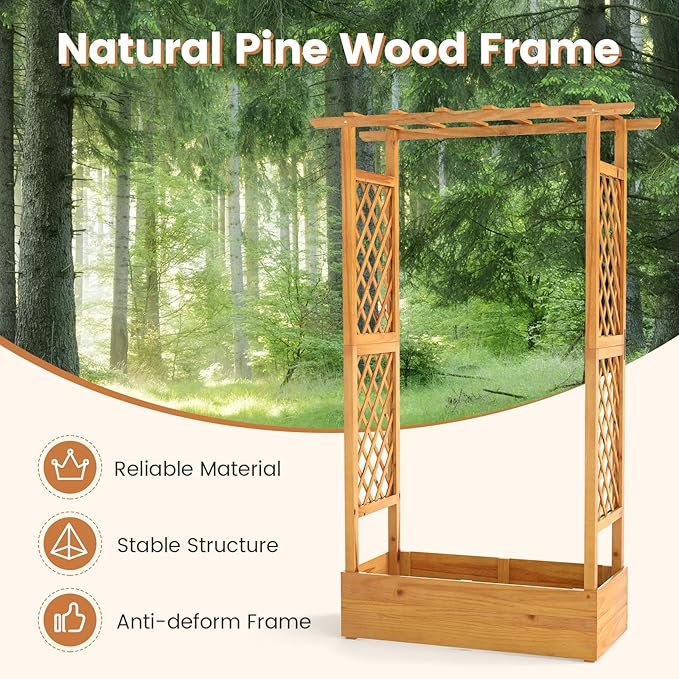 Happygrill 70" Raised Garden Bed with Trellis, 2 Pack Wood Planter Box w/Hanging Roof, 2 Side Trellises, Open-Ended Base for Flower, Climbing Plant, Plant Container for Garden