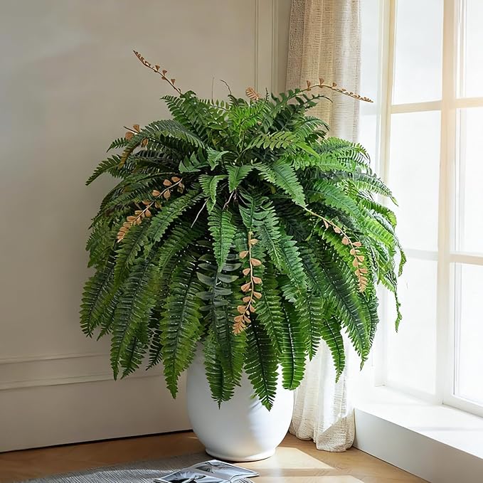 2pcs 48in 88 Blades Artificial Boston Ferns for Outdoors Large, UV Resistant Faux Outdoor Plants,Weatherproof Fake Ferns Plants Outdoor Indoor for Garden Porch Patio Home Decor