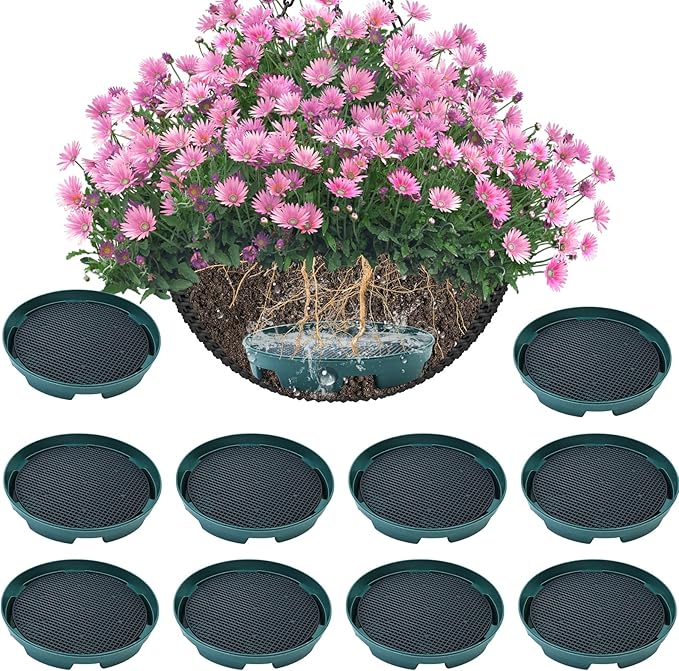 Wenfan 10 Set Invisble Hanging Basket Insert 7”Hang Basket Drip Pan 3-in-1 Plant Saucers Trays Plastic Water Catcher Tray Self Watering Planter Insert Plant Auto Watering Devices for Hanging Basket