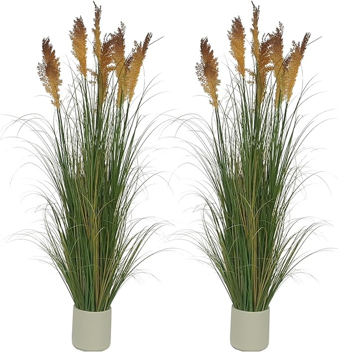 57" (4.8ft,2Pack) Pampas Grass Potted Plants,Artificial Tall Grass Faux Plants Fake Grass, Faux Pampas Grass Home Decor As Plant Room Decor Floor Plants
