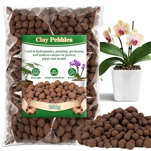 RAINFLOW Leca Clay Pebbles for Plants - 5mm-10mm Clay Balls for Plants Pebbles for Indoor Plant Hydroponic Growing Gardening Orchids Drainage Decoration Aquaponics Growing Terrarium 250g