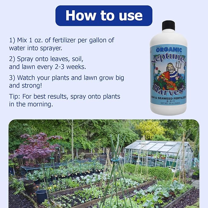 Neptune's Harvest Fish & Seaweed Liquid Fertilizer (2-3-1) - 36oz Bottle - Plant Food for Garden - Indoor & Outdoor Organic Plant Fertilizer for Vegetables, Flowers, Fruit, Trees & Lawns