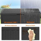100 Gallon Outdoor Deck Box, Lockable Waterproof Outdoor Storage Boxes For Garden Tools,Indoor Cushions,Accessories Outside Storage Resin Weatherproof Container(Black)