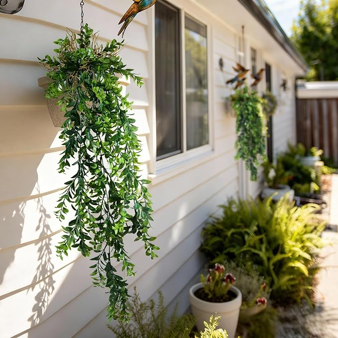 2 Pcs Faux Eucalyptus Vine Ivy Vine Artificial Hanging Plant Faux Plant Fake Potted Greenery for Wall Living Room Home Shelf Office Bathroom Outdoor Indoor Decor (Type 4)