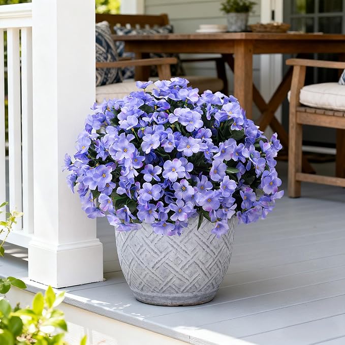 INXUGAO Artificial Flowers for Outdoors Decoration, 5 Bundles Faux Hydrangea UV Resistant Fake Arrangements Plants for Indoor Outside Garden Front Porch Spring Summer Decor, Blue