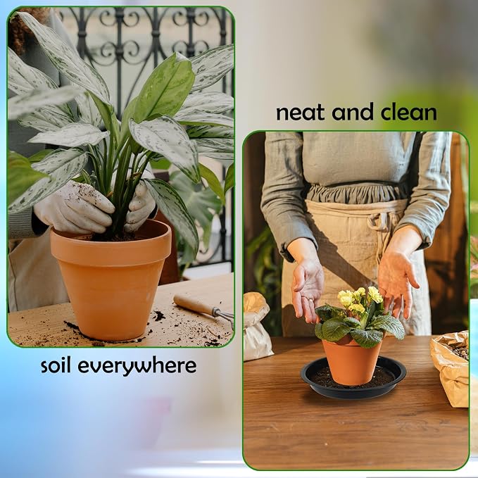 6 Pack 10 Inch Round Plant Saucers for Less 8 Inch Pot Indoors Outdoors Plant Trays for Pots Planter Saucer Plastic Drip Tray Planter Water Tray(Black, 10"(6pcs))