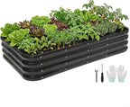 Galvanized Raised Garden Bed - Modular Garden Planter Bed Outdoor | Steel Raised Bed Kit with Bracing Rods, Gloves for Gardening Vegetables Fruits and Flowers (5x3x1ft (1Pack) Gray)