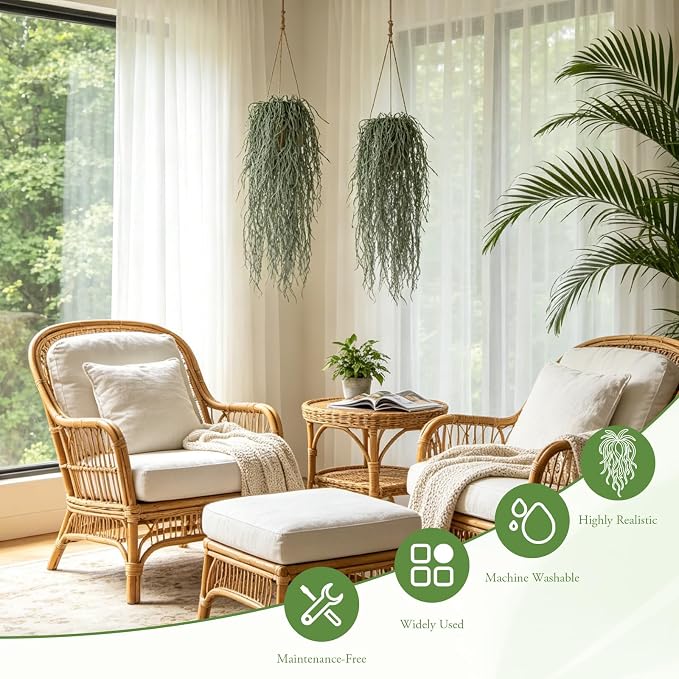 dallisten 4 Pcs Fake Hanging Plants, 36" Artificial Hanging Grass Plants Greenery Vines UV Resistant Faux Trailing Plants for Indoor Outdoor Wall Shelf Porch Boho Home Patio Decor(Dust Green)
