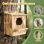 Owl House Bird House for Outside - 14.2×12×7.5 Inch Screech Owl Nesting Box, Owl-Shaped Entrance, Wooden Bird Box, Easy to Install, Ideal for Backyard Birding & Wildlife
