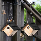 Dreyoo 2 Pack Wren House, 1-1/8'' Entrance Hole Hanging Wooden Wren Bird Houses for Outside with Metal Guard, Air Vents, Pine Wood for Chickadees (Black,Wood Color)