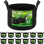 12 Pack 1 Gallon Grow Bags, Heavy Duty 300g Nonwoven Fabric Plant Pots with Reinforced Handles, Breathable Potato Grow Bags for Vegetables, Herbs, Seedlings - Black