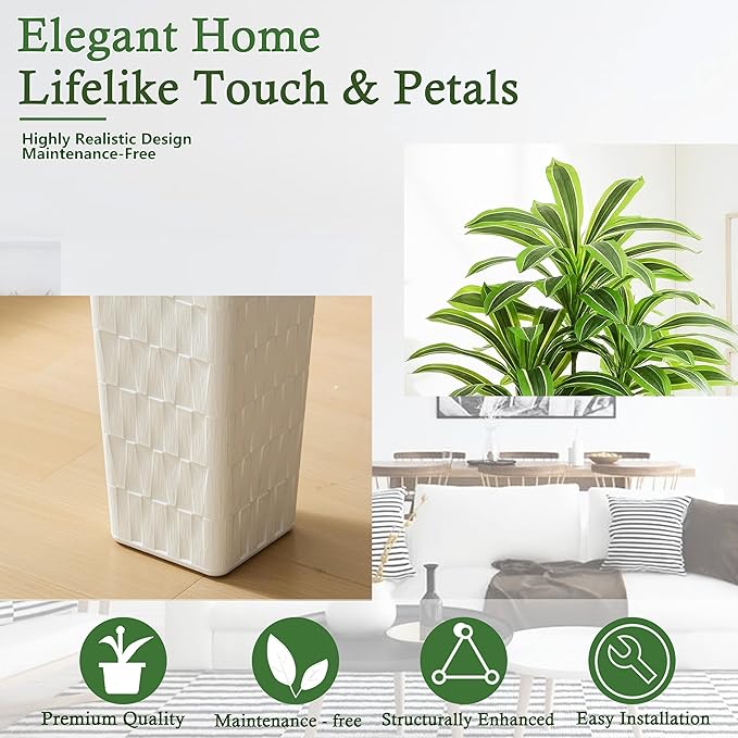 Artificial Dracaena Tree：7FT Faux Silk Tropical Yucca Floor Trees Realistic Fake Green Plant with Natural Wood Trunk & Lifelike Leaves for Home Office Decor Indoor & Outdoor (7FT,1-Pack,White)