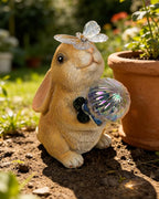 Hogni Solar Bunny Garden Statue Outdoor Decor, Rabbit Figurines with LED Light, Waterproof Solar Powered Yard Art for Patio, Balcony, Lawn, Cute House Warming & Birthday Gifts for Mom, Grandma, Women