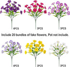 Artificial Flowers for Outdoors Fake Plants Outside Decoration, 20 Bundles Silk Petunia with Eucalyptus UV Resistant Realistic Faux Flowers for Outdoor Planters Garden Balcony Yard Porch Patio, Mix