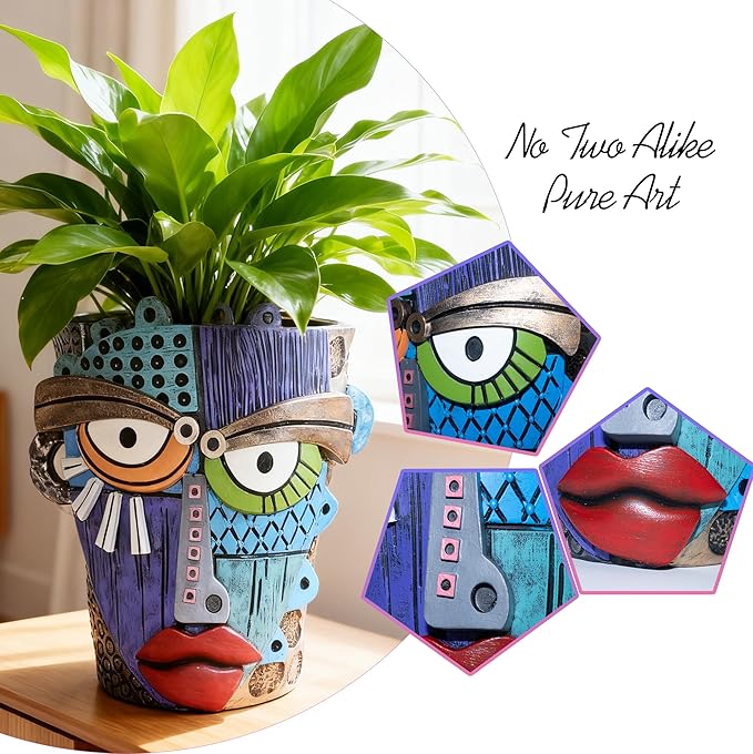 Midogaigai Abstract Face Planter Pots for Plants,Hand-Painted Colorful Flower Pots with Drainage,Indoor Outdoor Garden Decor Gift(Eclectic,Large)