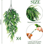 Sggvecsy 4 Pack Artificial Hanging Plants Fake Hanging Plant Faux Hanging Boston Ferns Fake Ivy Vines Greenery UV Resistant Plastic Plants for Indoor Outdoor Room Wall Wedding Patio Porch Decor