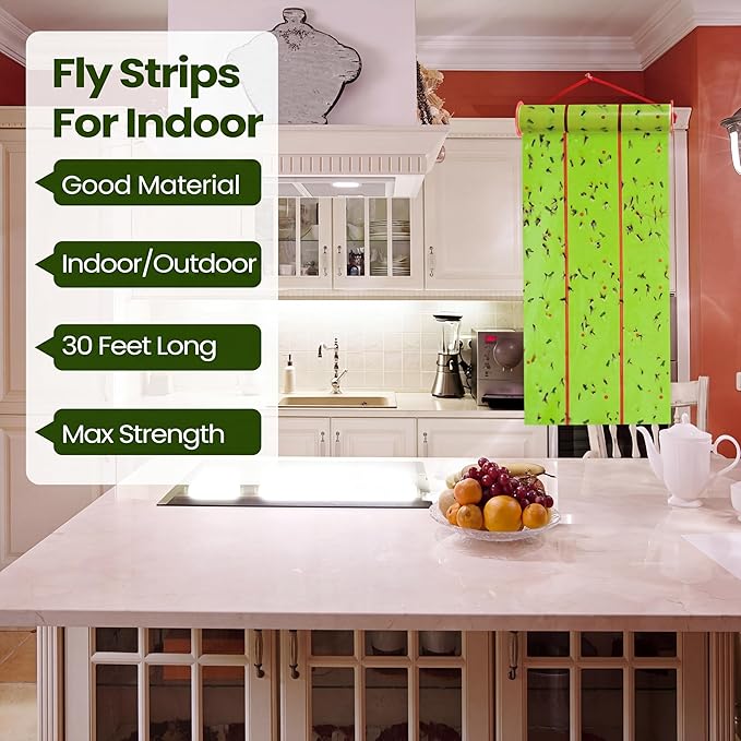 Qualirey Giant Sticky Fly Traps, Fly Strips for Indoor Outdoor Hanging Flying Tapes Non Toxic Ribbon Fruit Gnat Killer for Mosquito Plants House Horse Stable(147.65ft,Fluorescent Green,5 Pcs)
