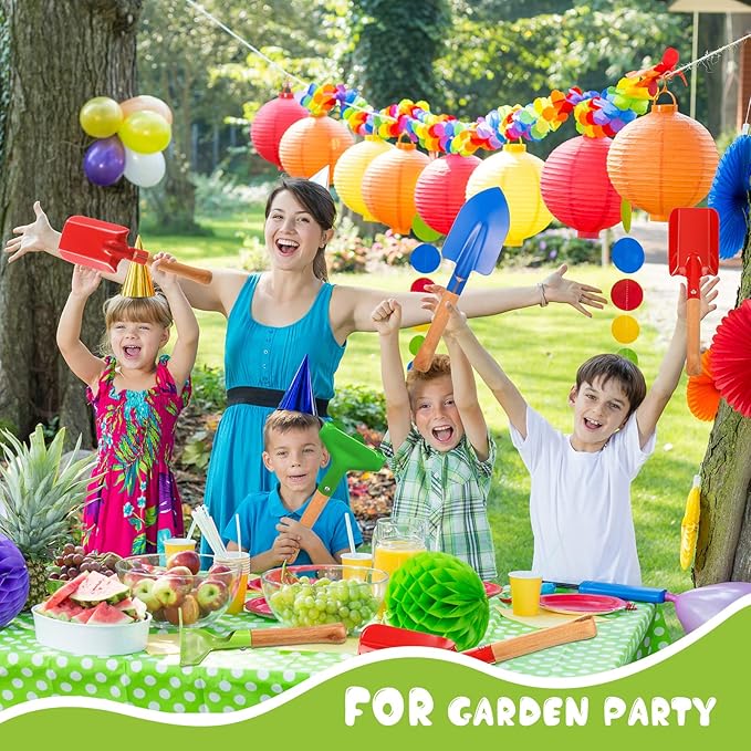 Tarpop 9 Pcs Kids Gardening Tools Set, Metal Kids Yard Tools with Sturdy Wooden Handle Safe Children Beach Sandbox Toy Sand Play Kit for Flower Soil Planting Loosening Digging, Trowel, Rake, Shovel